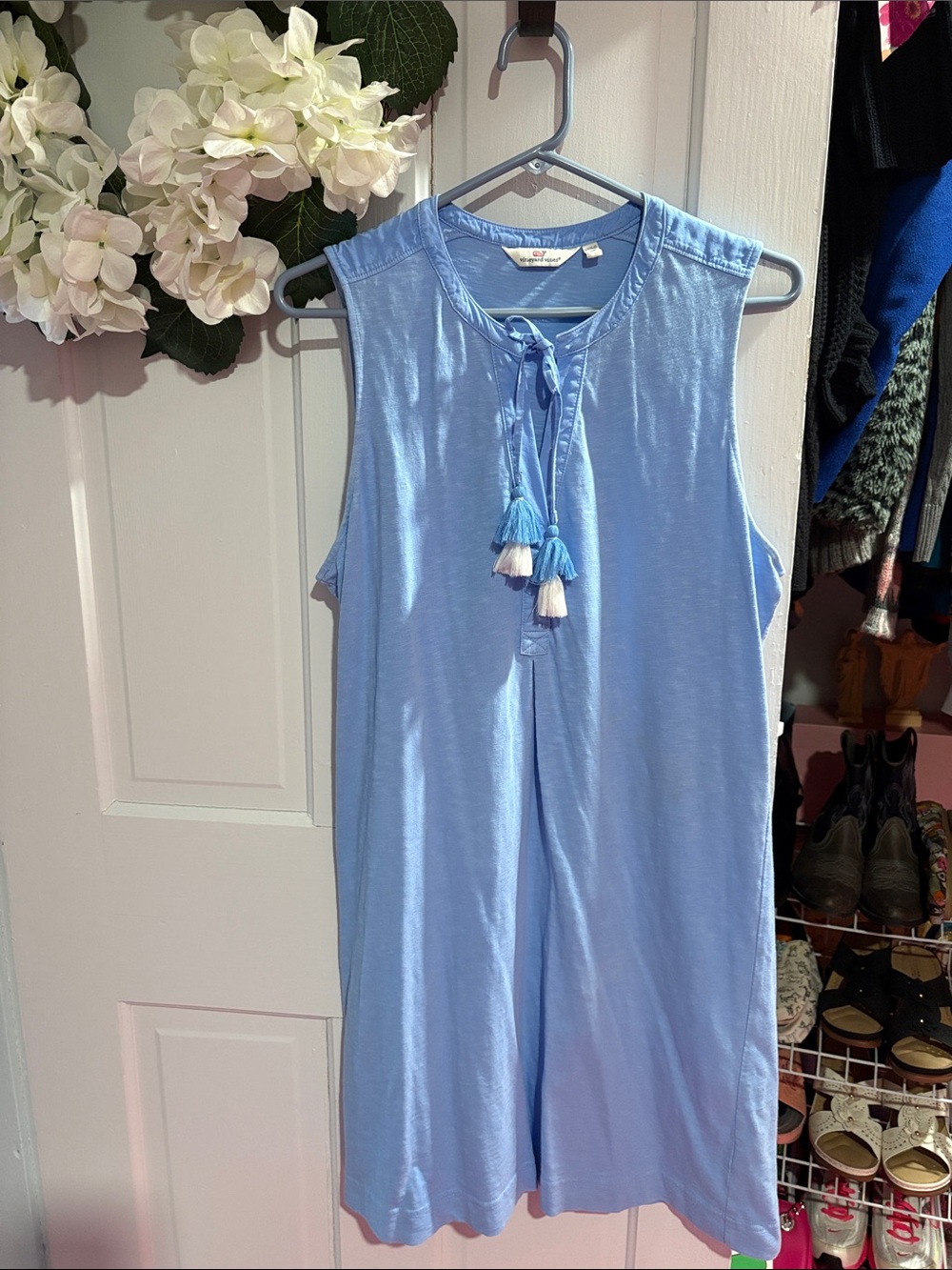 Vineyard Vines Light Blue Sleeveless Tassel Dress